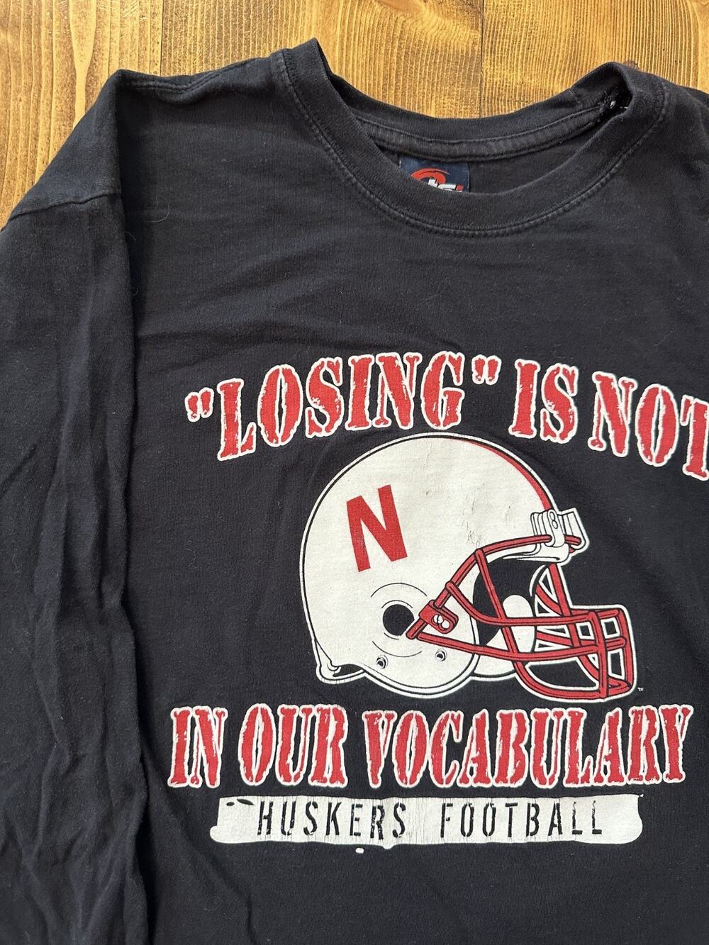 Vintage Nebraska University Huskers Helmet Black Long Sleeve Vtg Tsi Shirt M/L